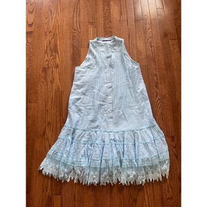 Amita Naithani Devy Vintage Lace Light Blue Sleeveless Dress Women’s Sz Medium